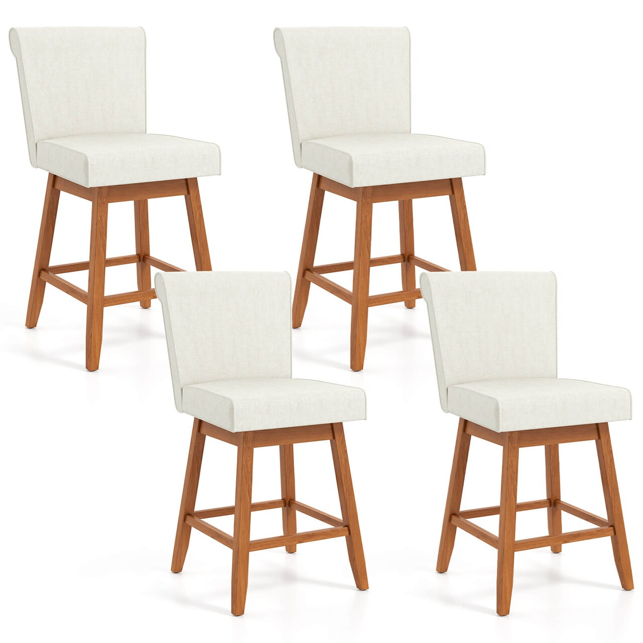 Costway 27" Swivel Bar Stools Set of 2/4 with Rubber Wood Legs Upholstered Linen Bar Chairs Beige/Gray